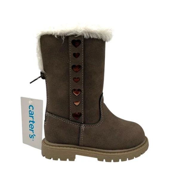 Carters Baby Girls Fashion Tall Boots Size 5 Brown Faux Fur Trim Winter Shoes - Picture 15 of 15